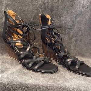 Black Strappy Wedge Sandals